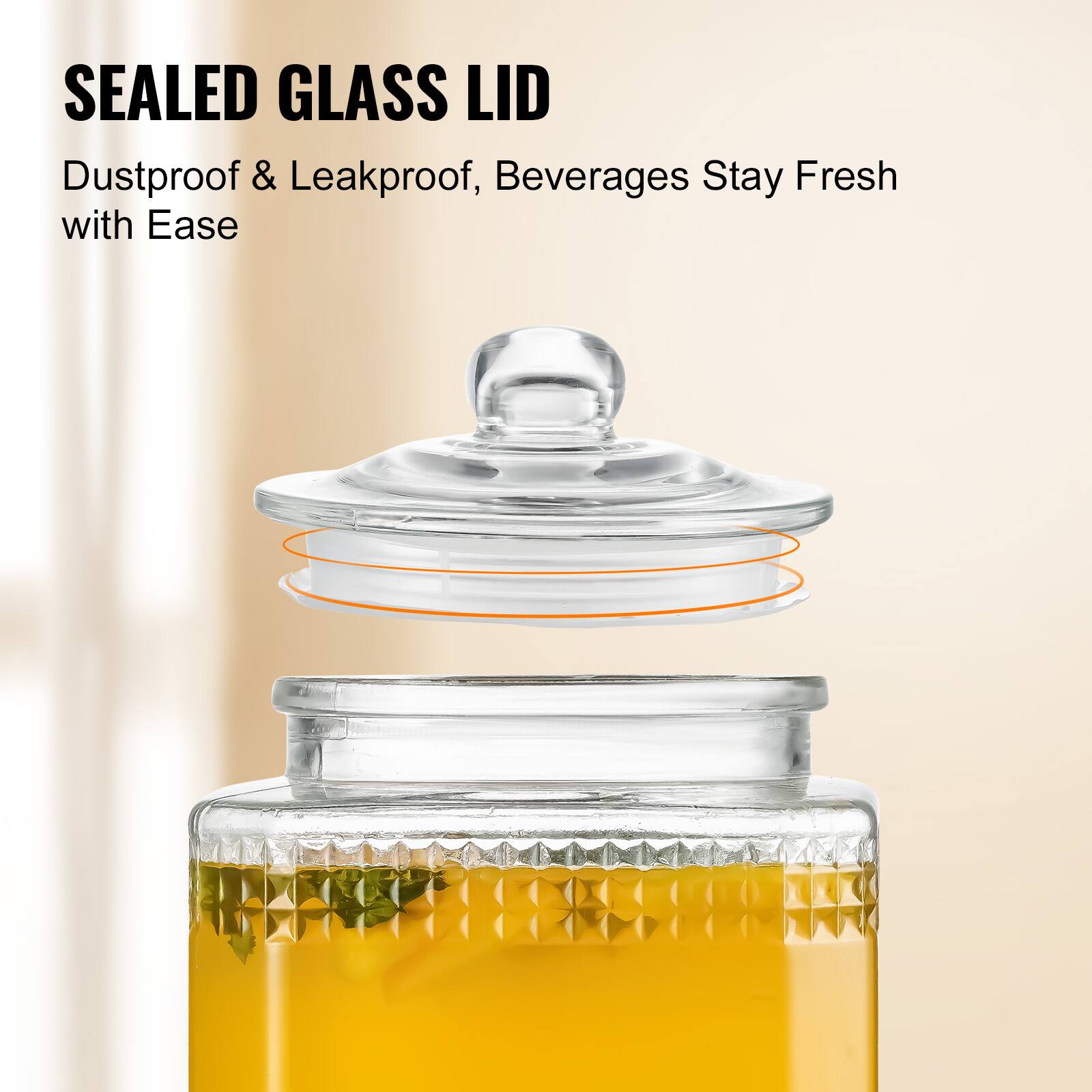SEALED GLASS LID  
Dustproof & Leakproof, Beverages Stay Fresh with Ease