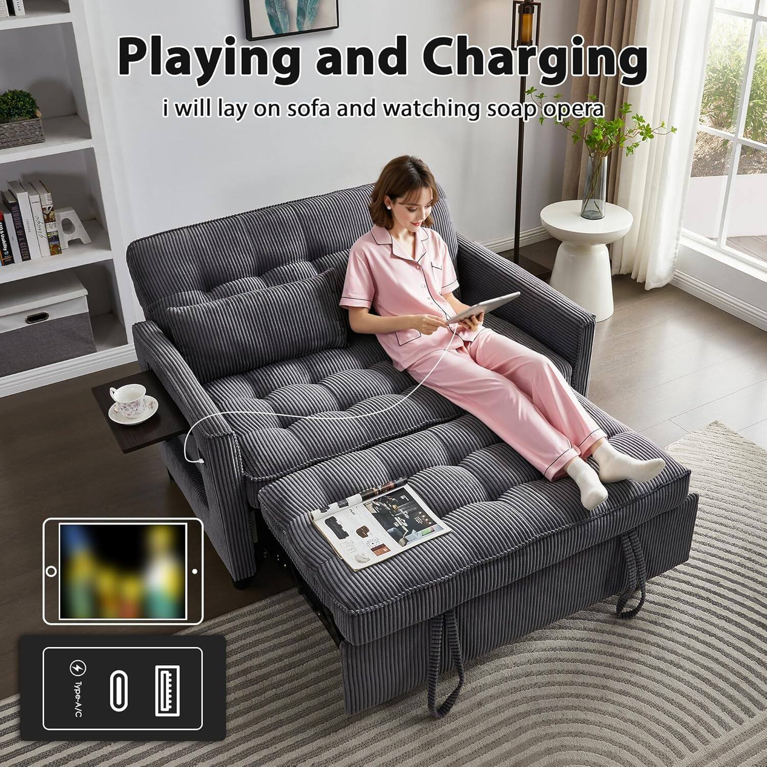 Playing and Charging  
i will lay on sofa and watching soap opera