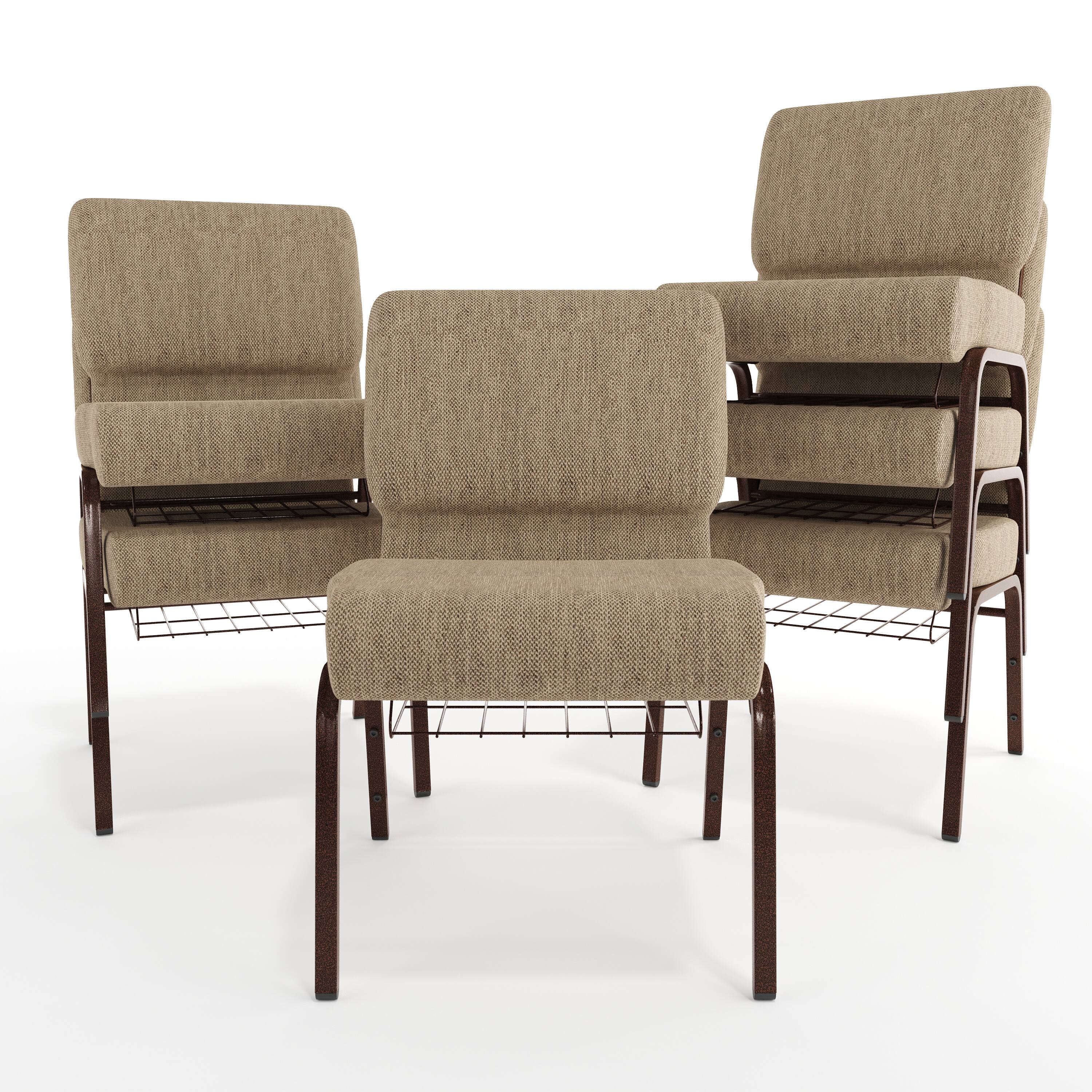 Alt View 10. Emma + Oliver - 21"W Church/Reception Guest Chair with Communion Cup Book Rack - Beige Fabric/Copper Vein Frame.
