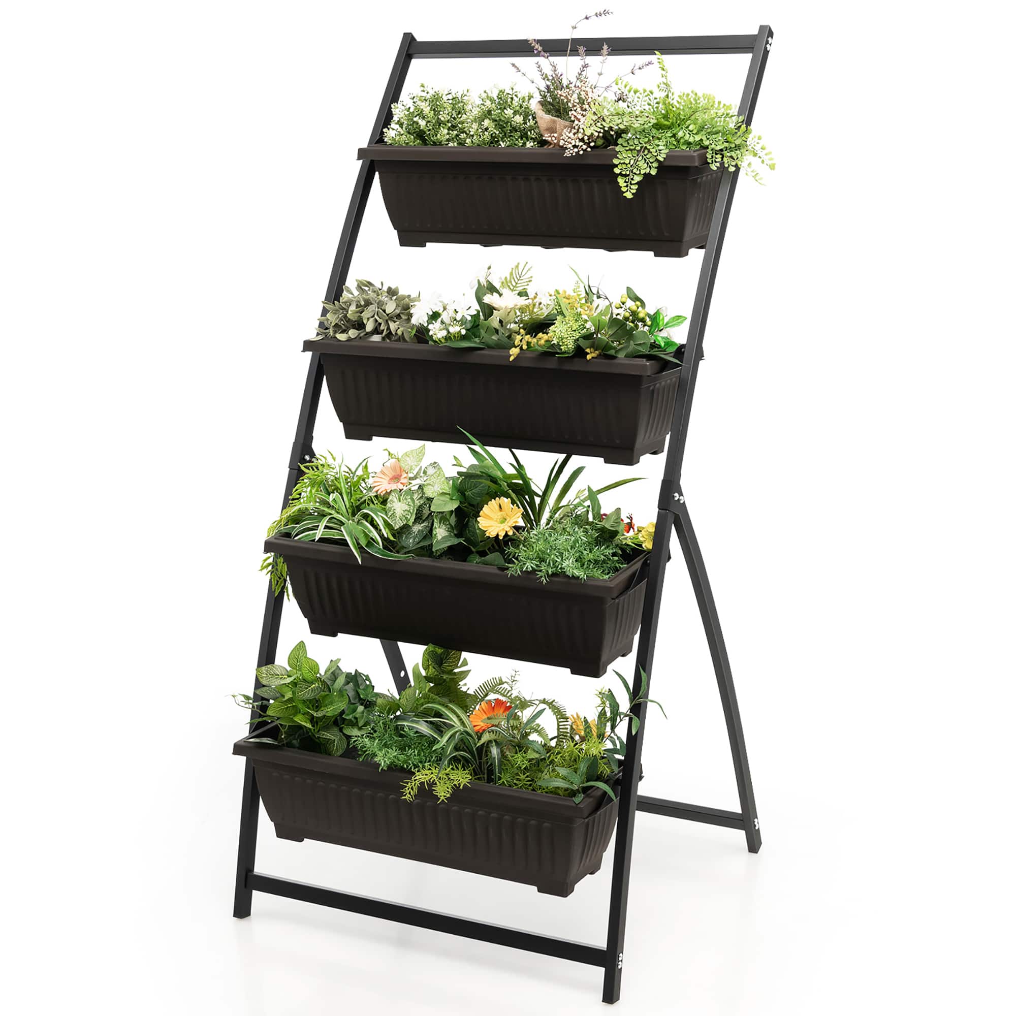 Costway - 5 FT 4-Tier Vertical Raised Garden Bed Elevated Planter Box w/4 Container Boxes - Black + Brown price history on PriceWatchPro