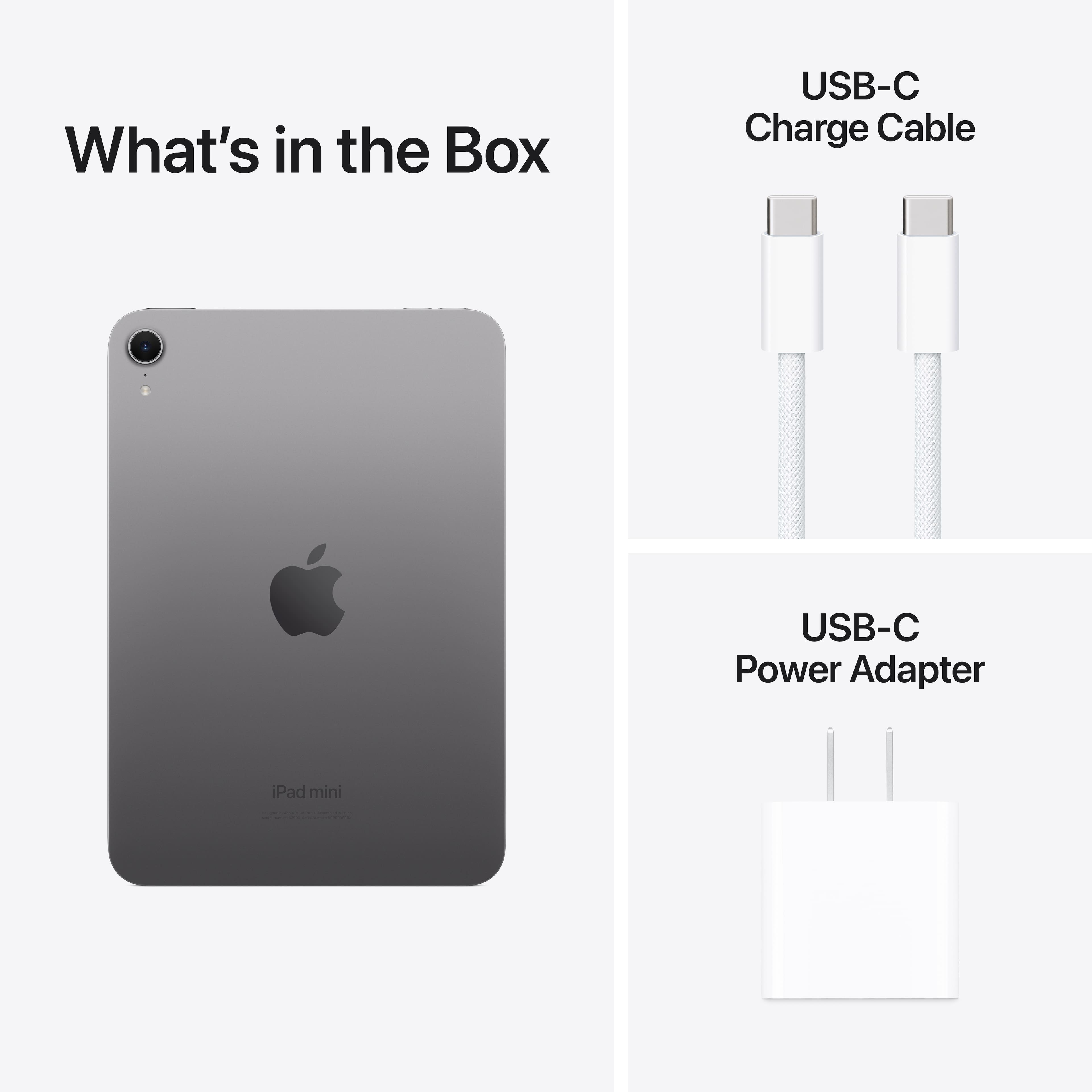 What's in the Box: USB-C Charge Cable, USB-C Power Adapter, iPad mini
