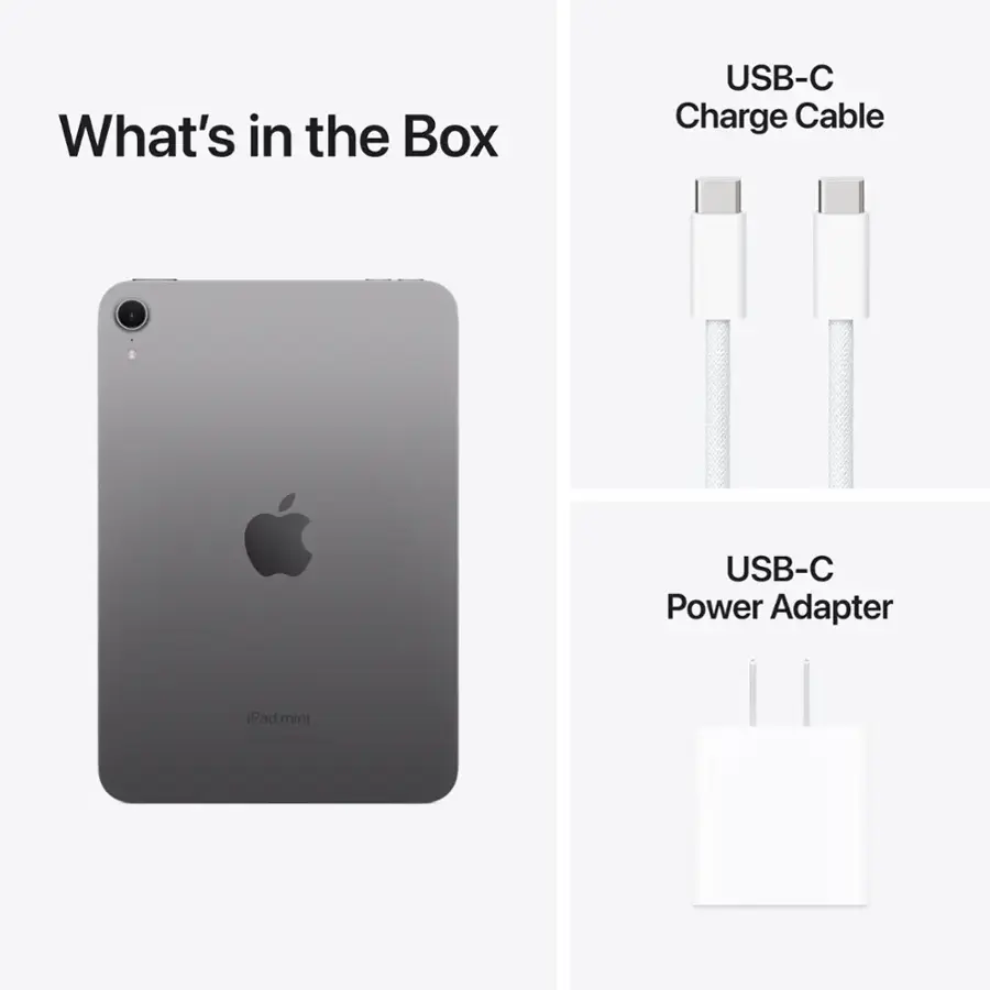 What's in the Box: USB-C Charge Cable, USB-C Power Adapter, iPad mini