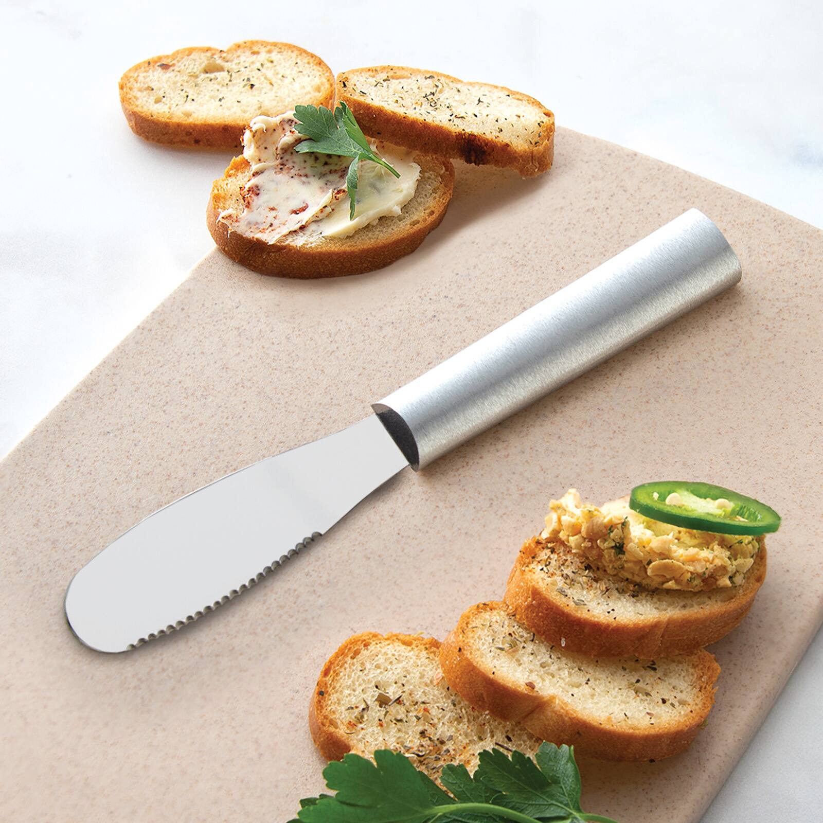 Alt View 1. Rada - Cutlery 3.375-Inch Party Spreader Stainless Steel Serrated Blade, Aluminum Handle - Silver.