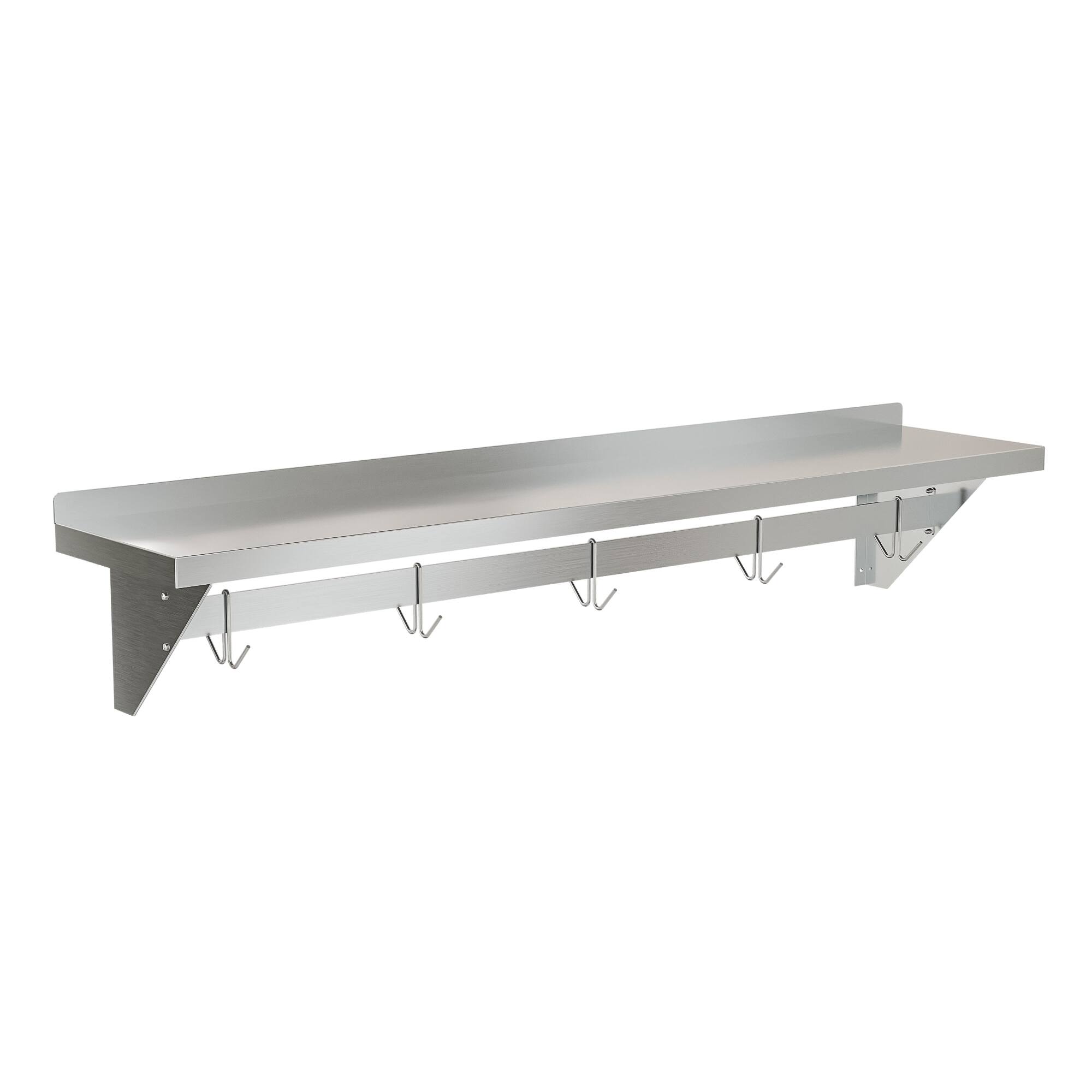 Angle. Koolmore - 12" x 60" 18-Gauge Stainless-Steel Heavy Duty Wall Shelf with Pot Rack, WMPS-1260. - Stainless-Steel.