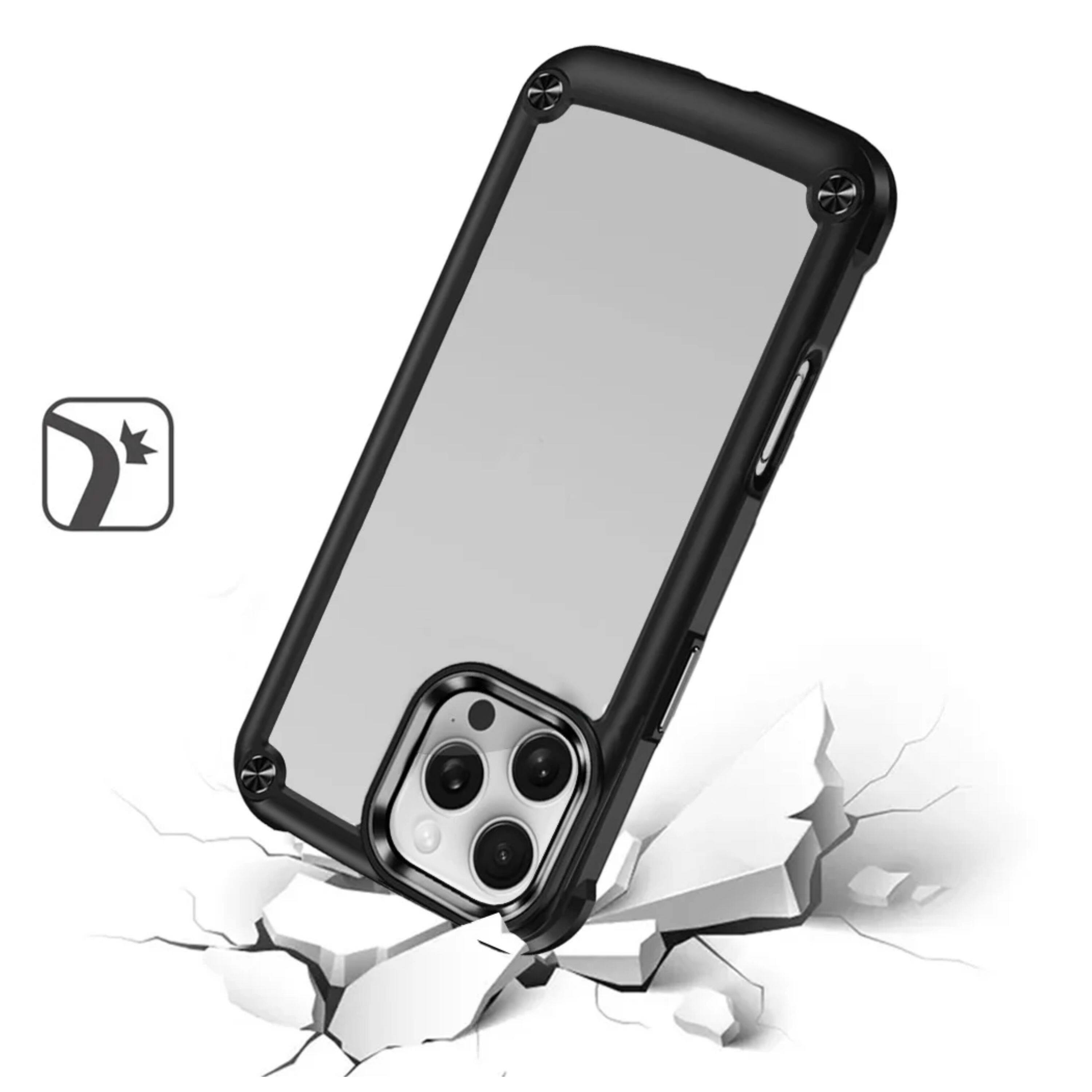 Left. Kitcheniva - Raised Camera Lip Metal Buttons Phone Case With Tempered Glass For iPhone 16 Pro Black - Black.