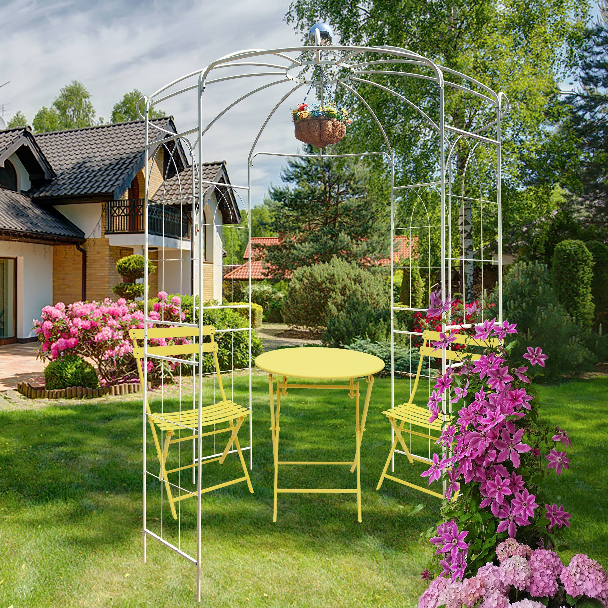 Alt View 5. Loheer - 6.8 ft Metal Garden Arch Gazebo Birdcage Pergola Arbor for Wedding Ceremony Patio Lawn - Cream White.