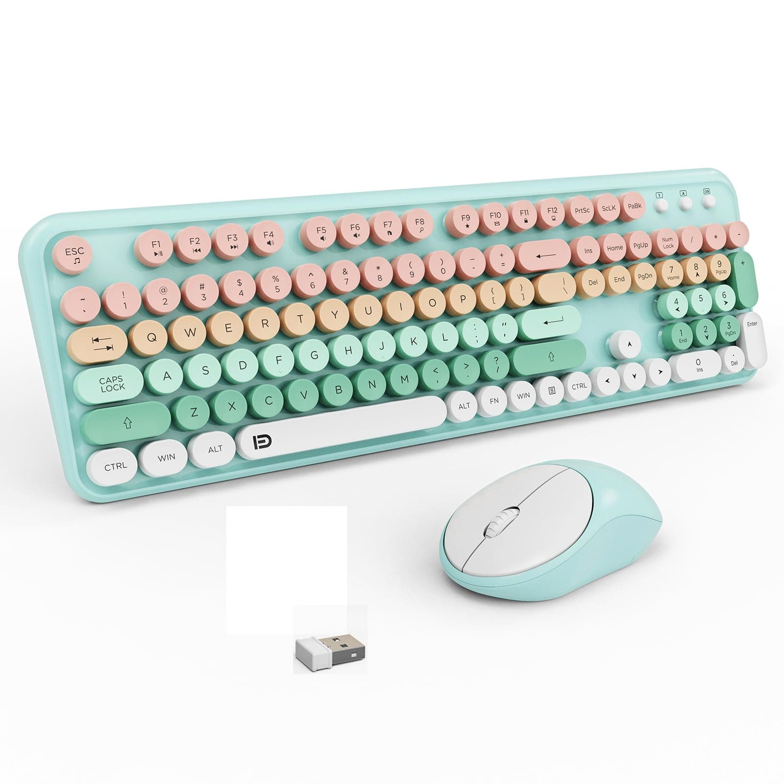 Live At Space - Wireless And Mouse Combo - Full-sized Cute Colorful With 104 Round Keys Retro Typewriter For Laptop/windows/pc Black - EK8870 Blue White Colorful