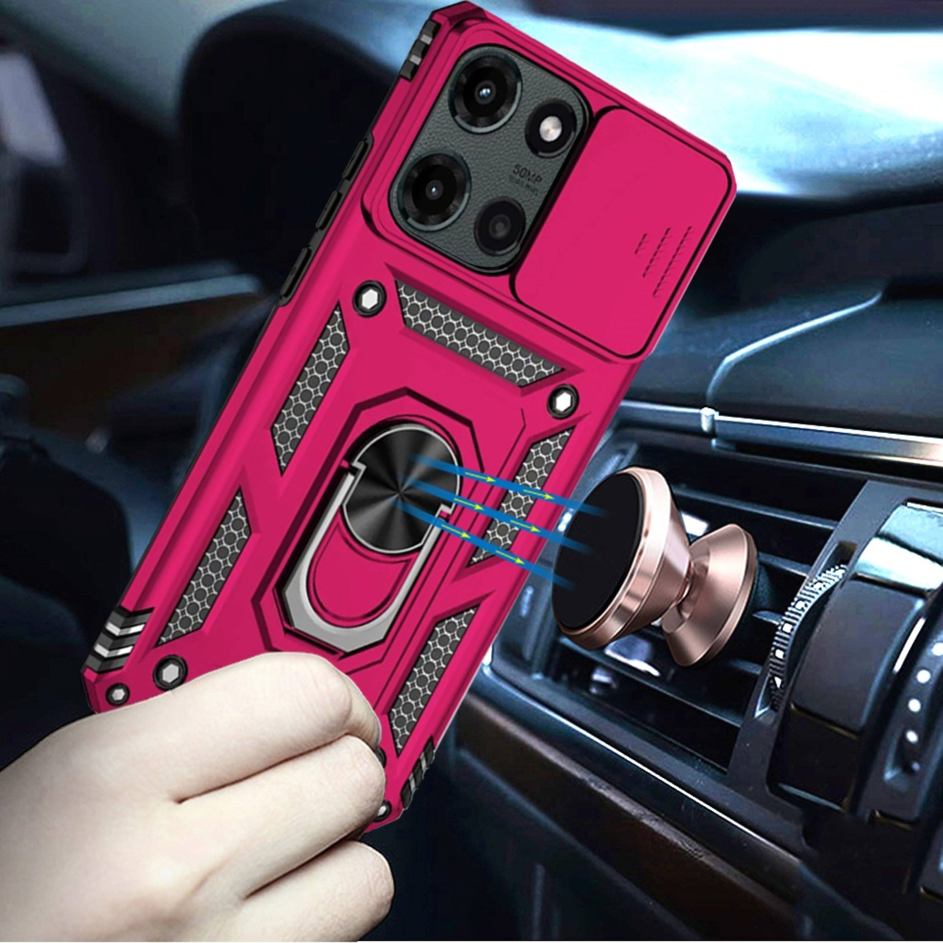 Left. Kitcheniva - Armor Ring Lens Protective Case With Tempered Glass For Moto G Stylus 2026/2025 Hot Pink - Hot Pink.