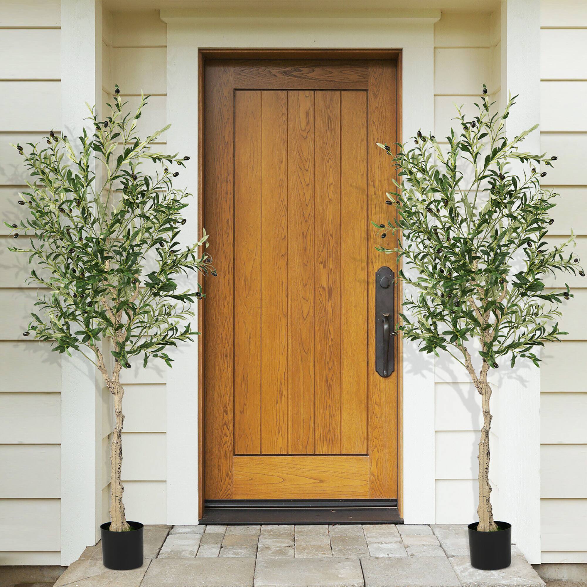 Alt View 2. Gymax - Gymax 2-Pack Artificial Olive Tree 6 FT Tall Faux Olive Plants for Indoor and Outdoor - Green.