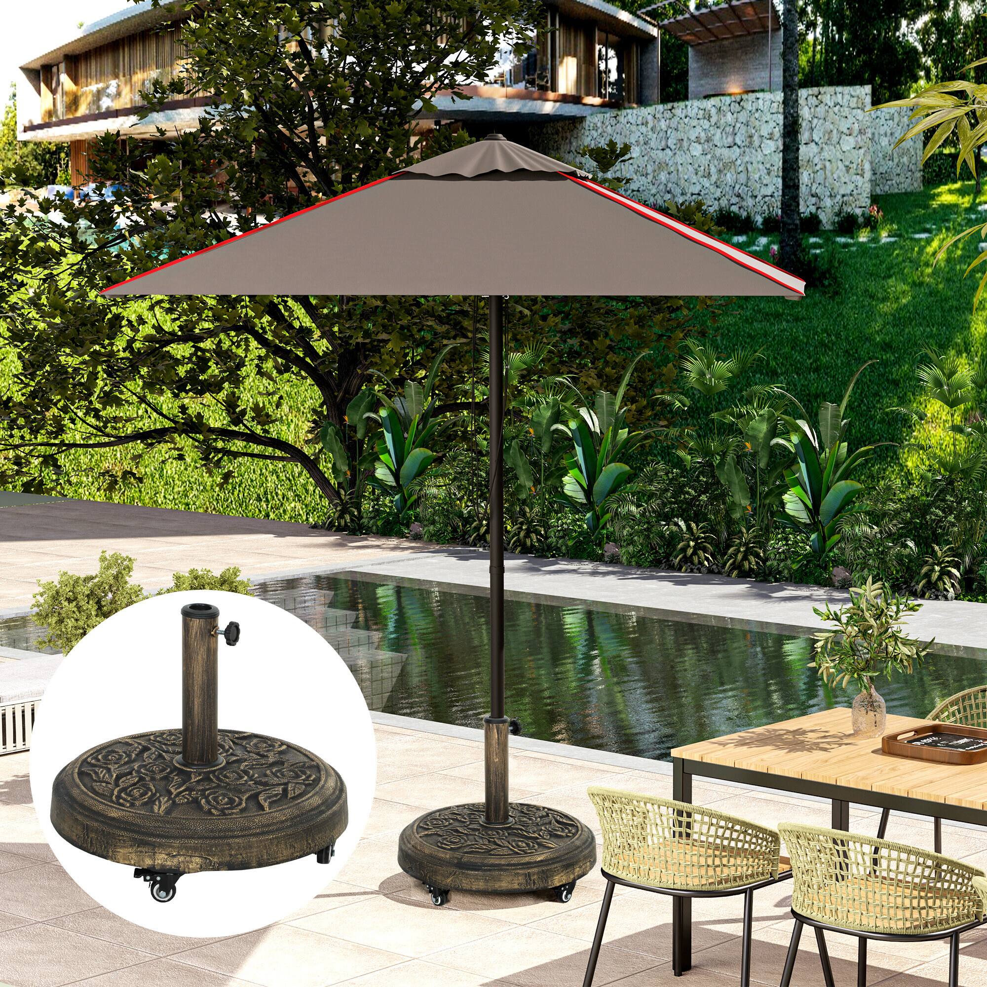 Alt View 4. Outsunny - Round Patio Umbrella Base, 46 lbs Resin Umbrella Base with Wheels, Outdoor Umbrella Stand for 1.3"/1.5"/1.9" Umbrella - Bronze.