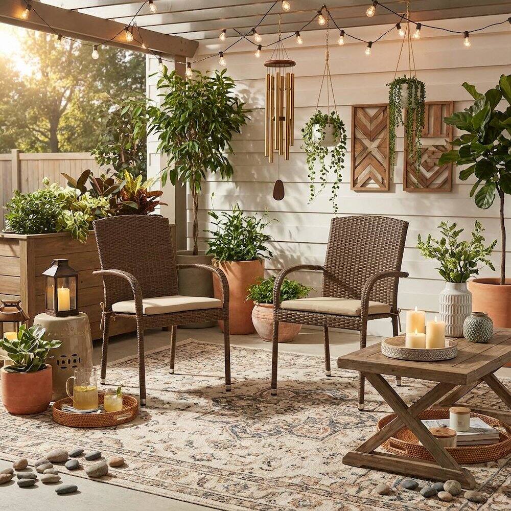 Alt View 1. Outdoor Escape - Brown Wicker Patio Chair Set of 2 with Durable Frame and Comfortable Seating - Brown.