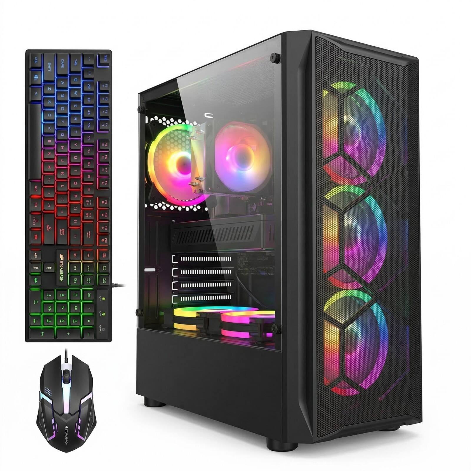 STGAubron - Gaming Desktop PC, Intel Core i7 up to 3.9GHz, Radeon RX580 8G Graphics, 16G RAM, 1TB SSD, USB WiFi 6, Win11H - Black