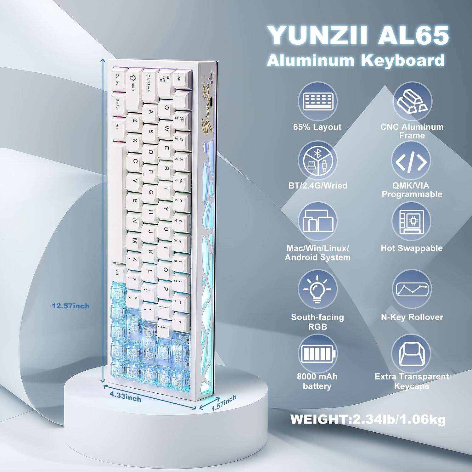 Wikistore AL65 Wireless Mechanical Keyboard, Full Aluminum CNC