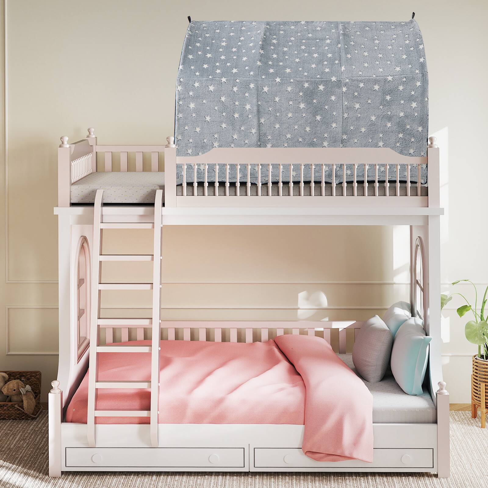 Alt View 4. Gymax - Gymax Kids Bed Tent Children Bed Canopy w/Glow in the dark Fabric Washable Flannel - Gray.