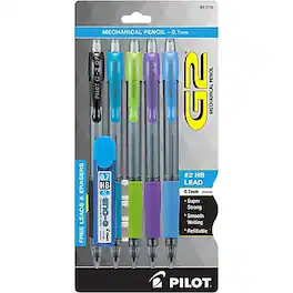 Pilot - G2 Mechanical Pencil, 0.7mm, #2 Hard Lead, 5/Pack - Black