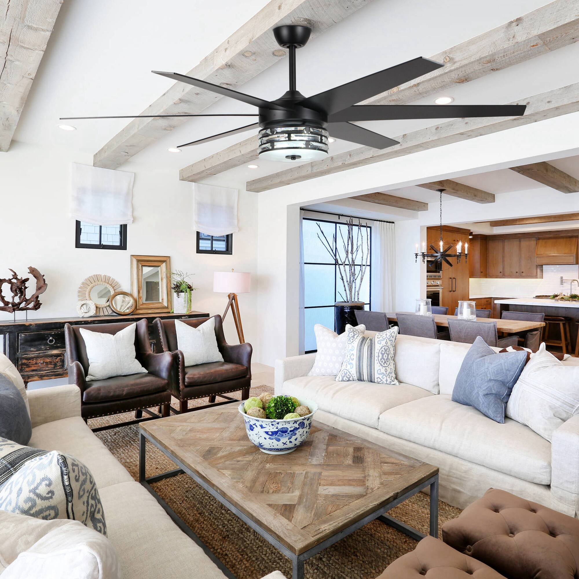 Angle. Parrot Uncle - 70-inch Matte Black Ceiling Fan with LED Light and Remote Control - Black.