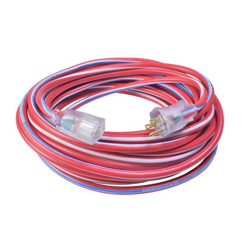 Front. Southwire - Wounded Warrior Project Indoor or Outdoor 50 ft. L Blue/Red/White Extension Cord 12/3 SJTW - Blue|Red|White.