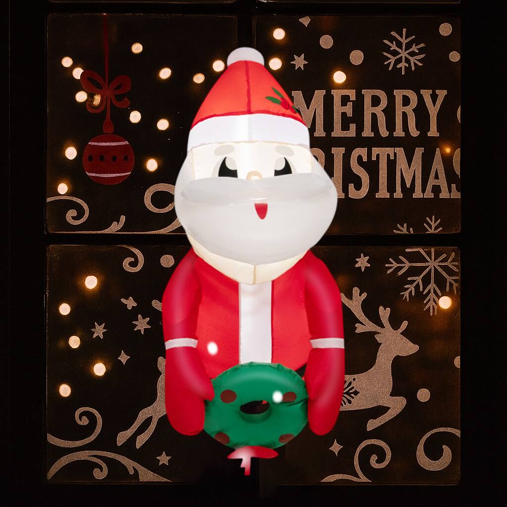BreeBe - Christmas Yard Inflatable 3.3FT Window Santa with Built-In LED Lights - Red