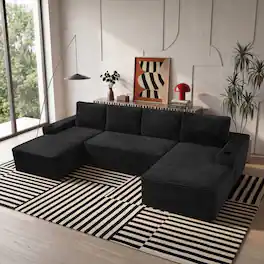Boyel Living - 133.4-Inch Corduroy Modular U-Shaped Cloud Sectional Sofa - Black