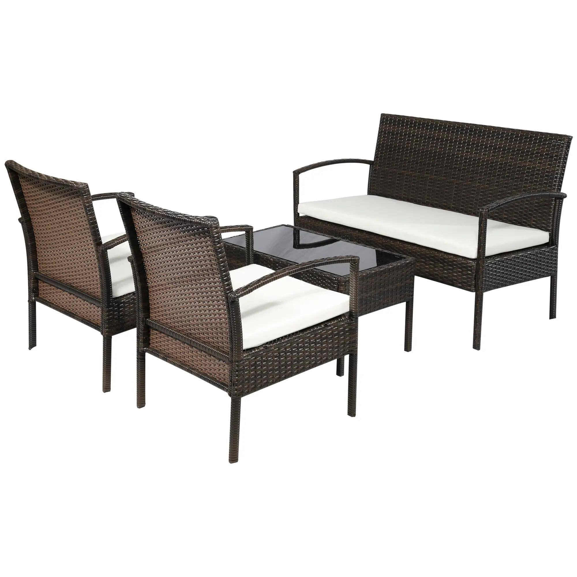 Angle. Resenkos - Resenkos 4 Pieces Indoor Outdoor Conversation Set, Outdoor Sectional Furniture, PE Rattan, Brown - Brown.
