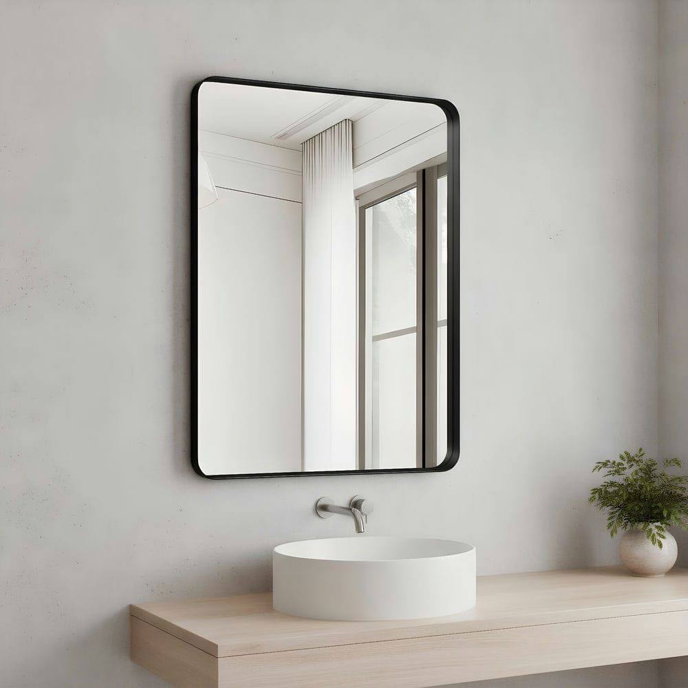 Alt View 4. Kadyn - 20x16 Inch Rectangle Wall Mirror with Rounded Corners and Black Metal Frame - Black.