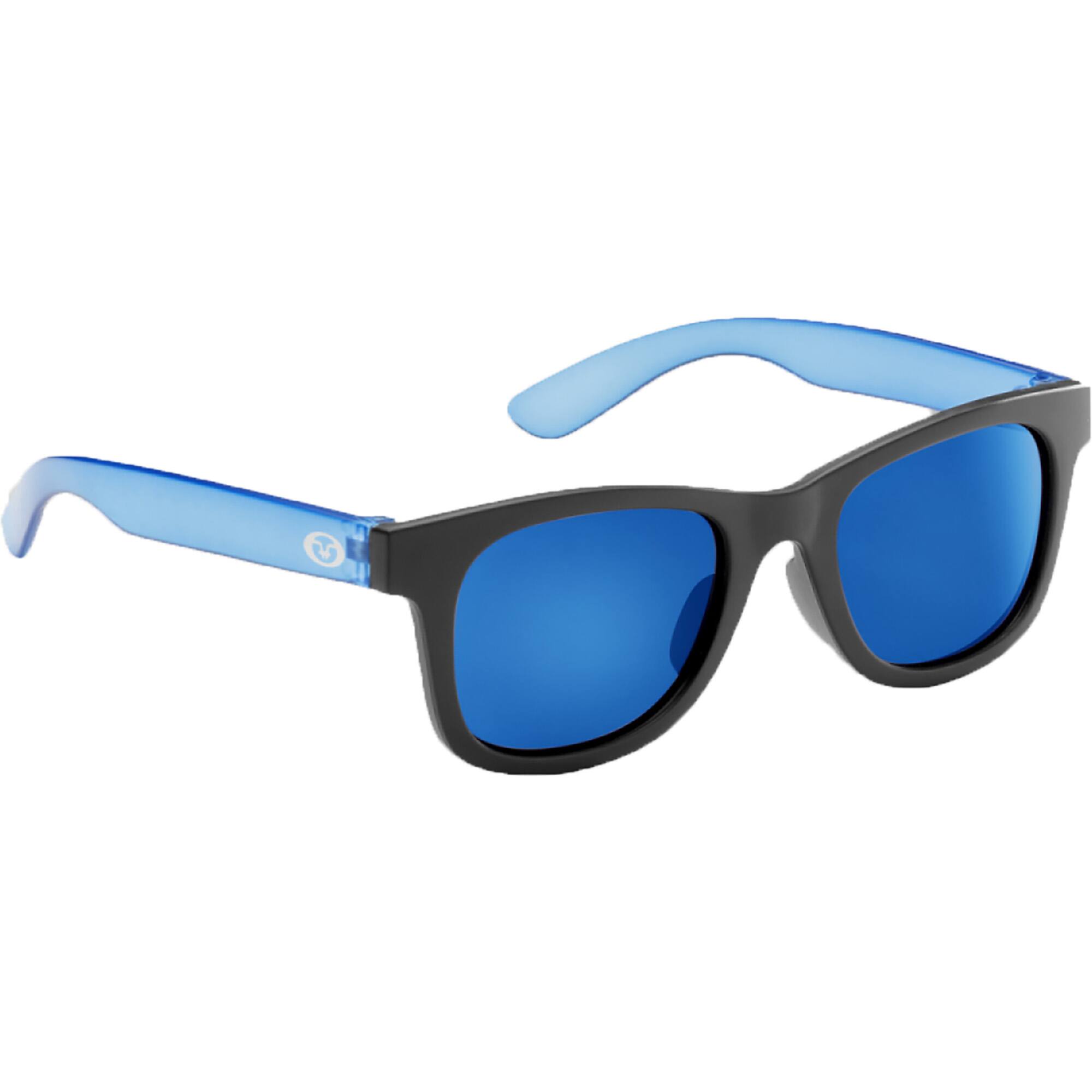 Front. Flying Fisherman - Flying Fisherman Kid's Spray Sunglasses - Black Blue/Smoke Blue Mirror - Black Blue/Smoke Blue Mirror.