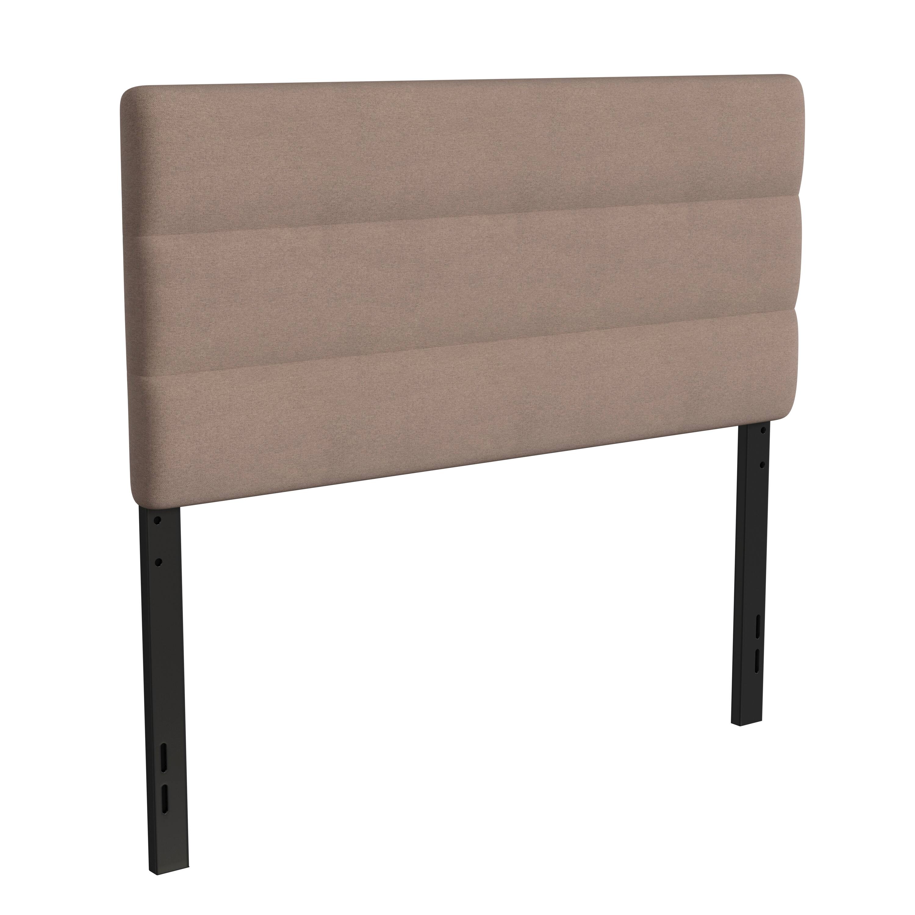 Alt View 1. Emma + Oliver - Gannon Modern Upholstered Headboard with Horizontal Line Stitching and Adjustable Height Rails - Taupe.