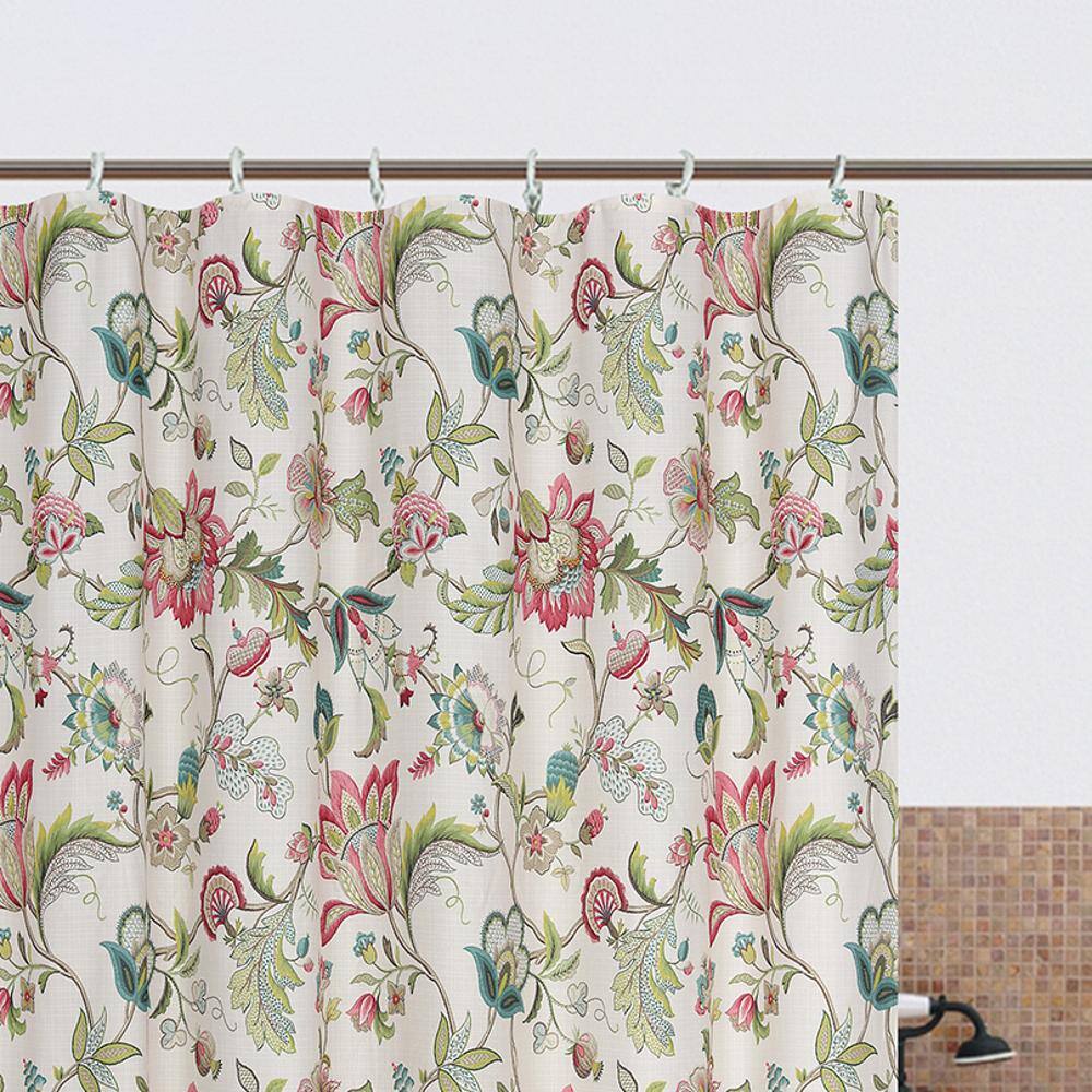 Left. Ellis Curtain - Ellis Curtain Brissac Classic Floral Design Button Holes Shower Curtain 70" x 72" Red - Red.