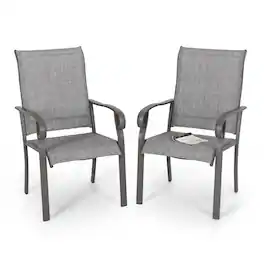 Nuu Garden - Outdoor 2-Piece Patio Chair Set, Textilene Fabric, Powder-coated Iron Frame - Light Gray