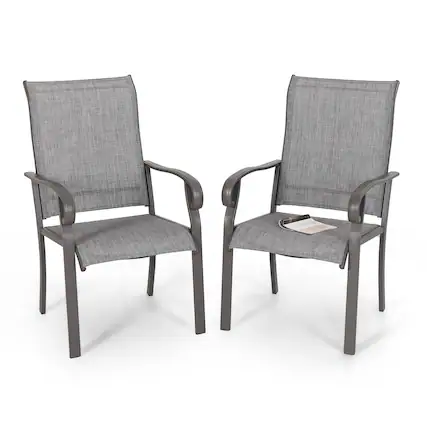Front. Nuu Garden - Outdoor 2-Piece Patio Chair Set, Textilene Fabric, Powder-coated Iron Frame - Light Gray.