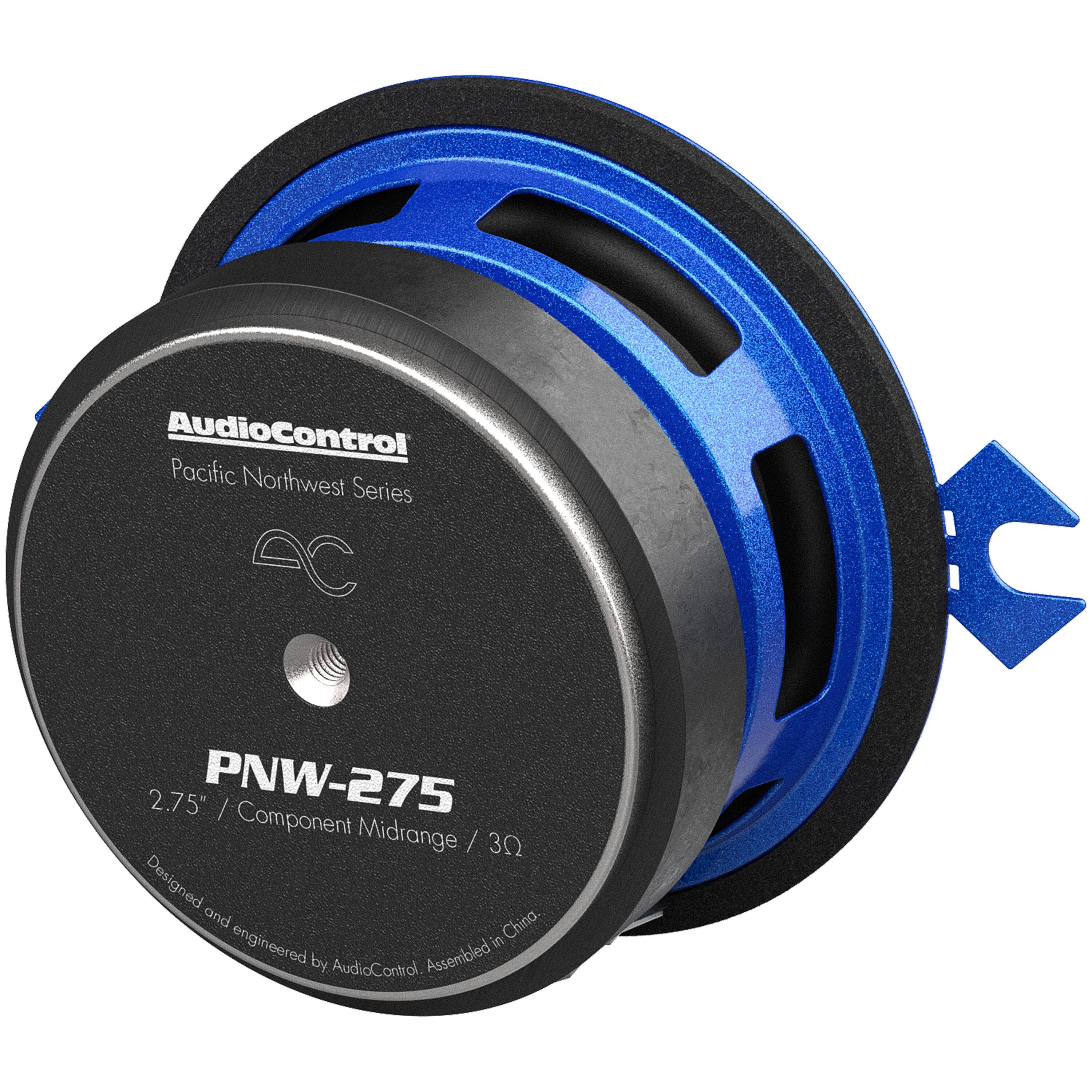 The text on the image reads: "AudioControl Pacific Northwest Series AC 2.75" PNW-275 / Component Midrange / 30 Designed and China engineered in by AudioControl Assembled in the USA."