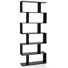 Front. Costway - 6 Tier S-Shaped Bookshelf Storage Display Bookcase Decor Z-Shelf Black - Black.
