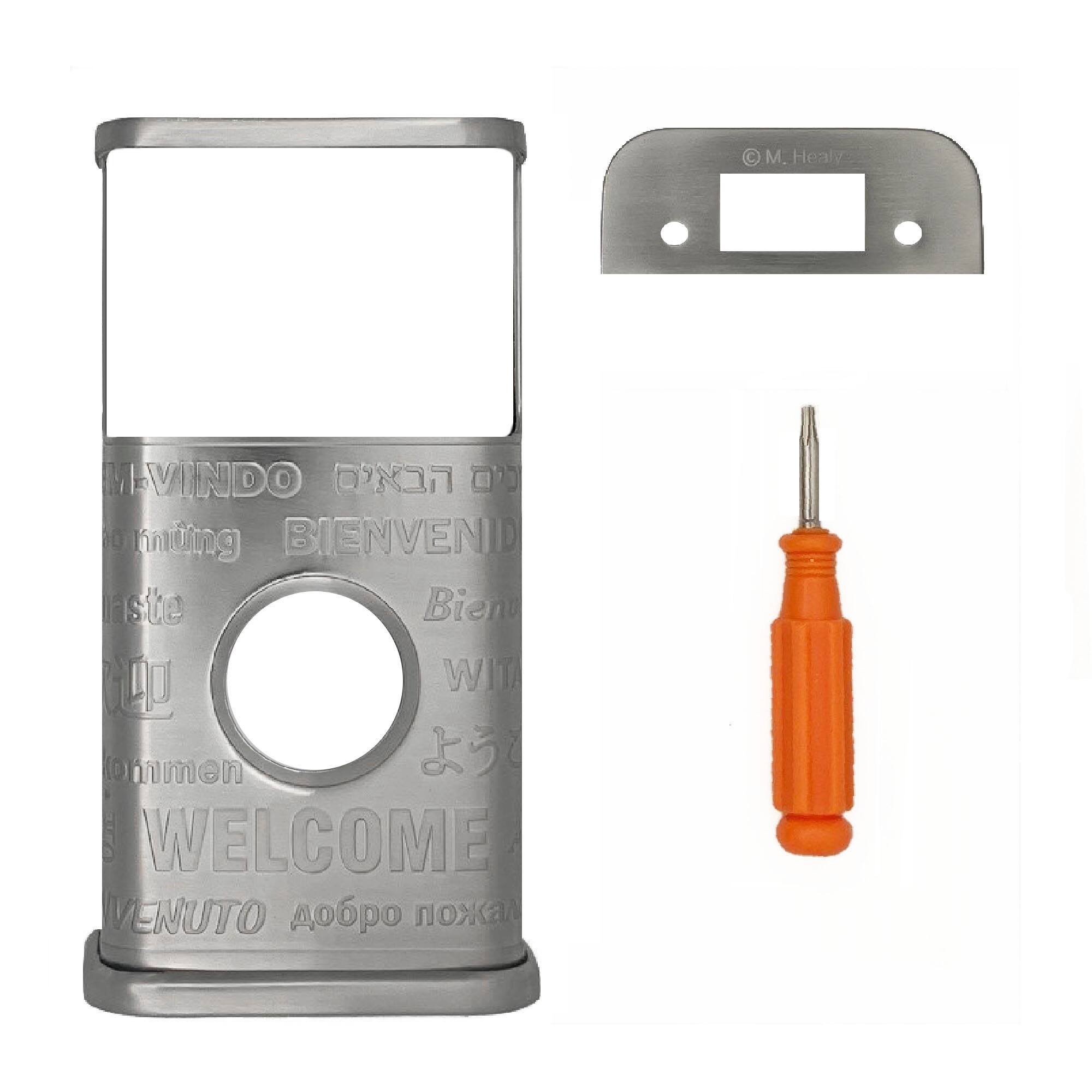 The text on the image is: "M. Healy VINDO O'NLA O'NLA Coming BIENVENIDe Bientasté Bienvenido WELCOME WIT ommen DAIE VENUTO".