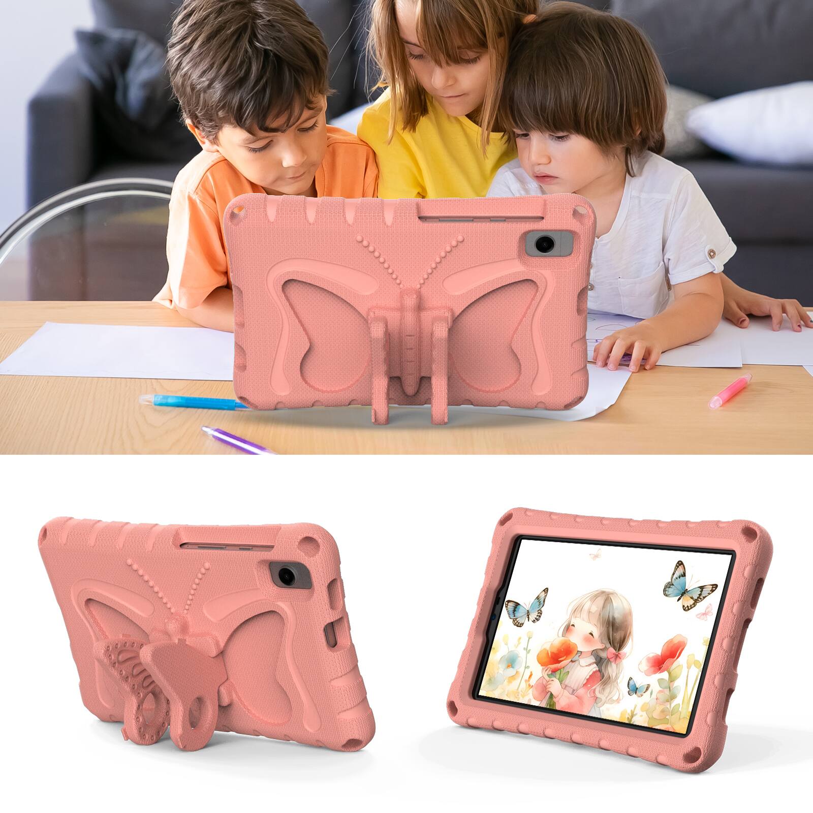 Alt View 2. Dteck - Kids Case for Samsung Galaxy Tab A9 & Tab A11 & Lenovo Tab One 8.7"2025 (TB305FU),Shockproof EVA Stand Cover+Strap - Lightpink.