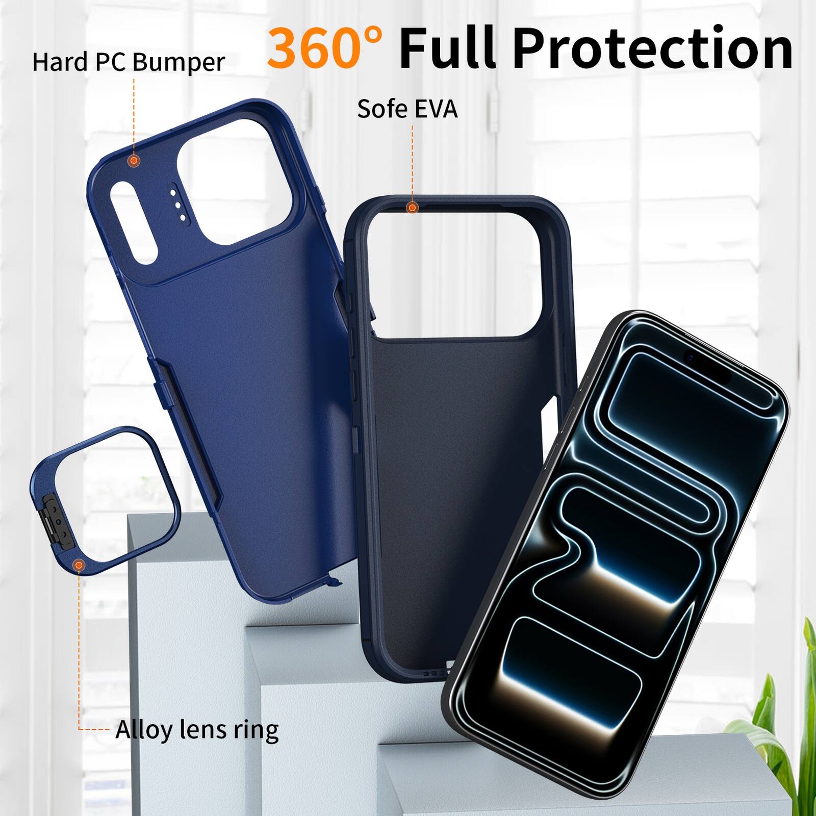 Hard PC Bumper 360° Full Protection Soft EVA Alloy lens ring