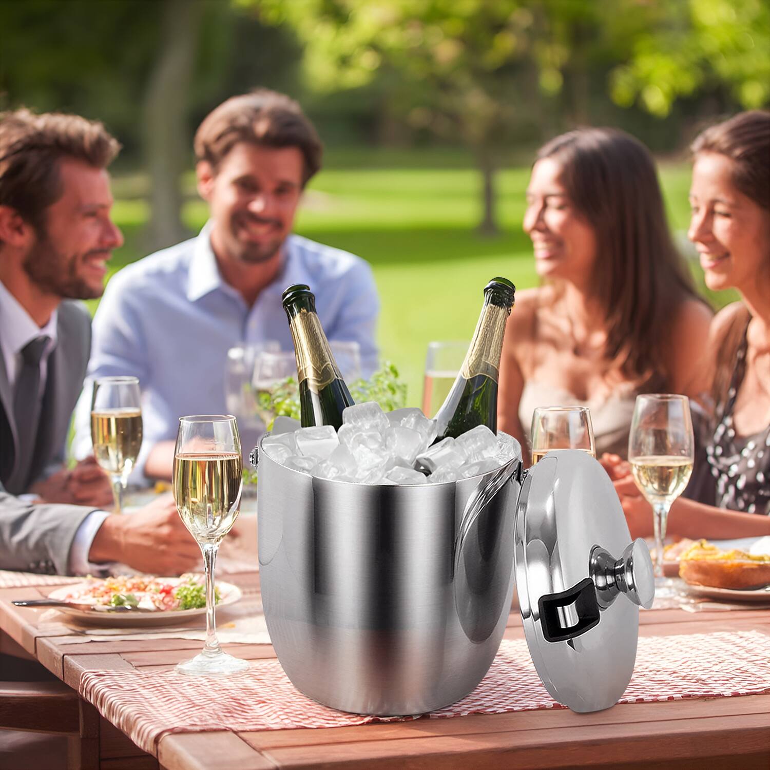 Alt View 2. Malletson - Ice Bucket Stainless Steel with Lid and Handle Modern Design for Home Bar and Party - Sliver.