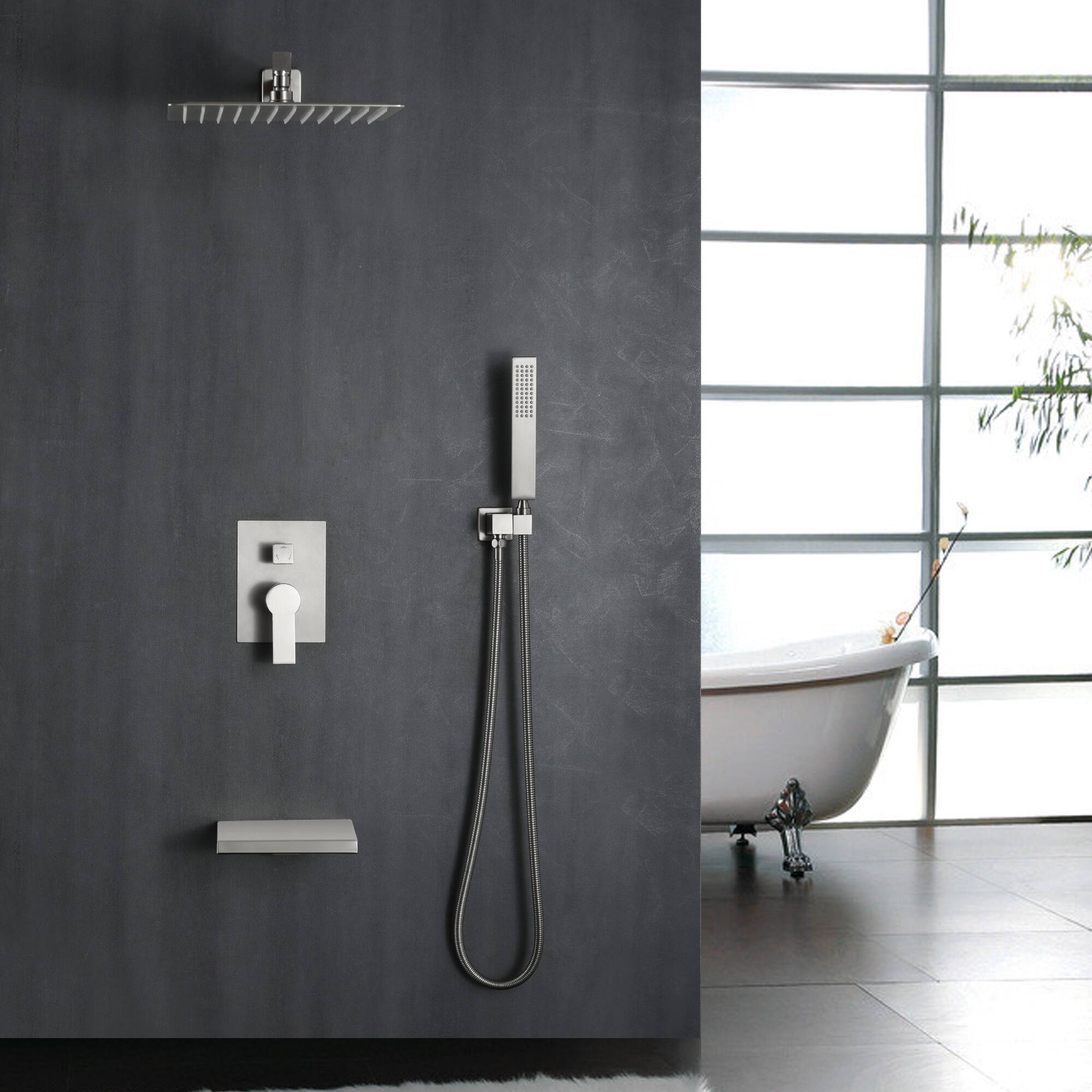 Alt View 1. Boyel Living - Brushed Nickel 12-Inch Rain Shower System Brass SUS304 3-Function Valve Waterfall Spout cUPC - Brushed Nickel.