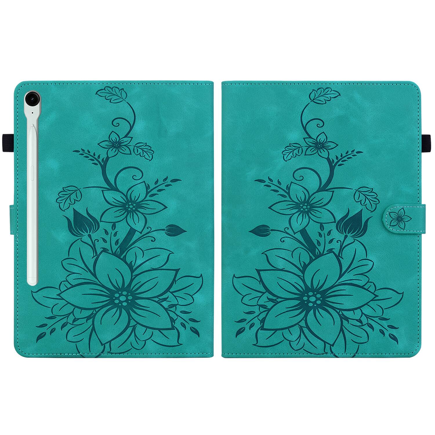 Alt View 2. Dteck - Case for Samsung Galaxy Tab S10 FE & S10 Lite and S9 FE & S9,Embossed Pattern PU Leather Flip Card Holder Stand Cover - Green.