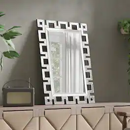 Breezary - 36 x 24 Modern Rectangle Wall Mirror Beveled Crystal Hollow Frame Decorative Vanity for Bathroom Bedroom Living Room - Black