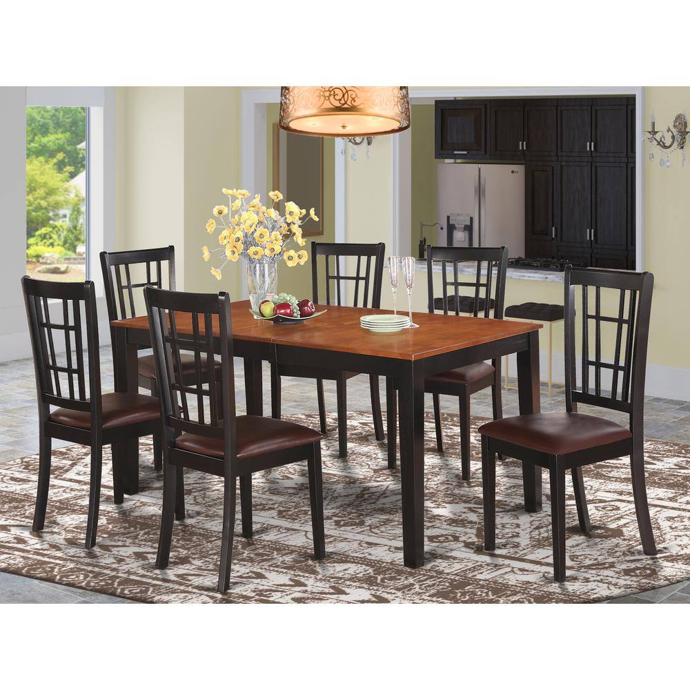 Back. East West Furniture - 7 PC Dining room set-Dining Table with Leaf and 6 Kitchen Chairs - Black & Cherry.