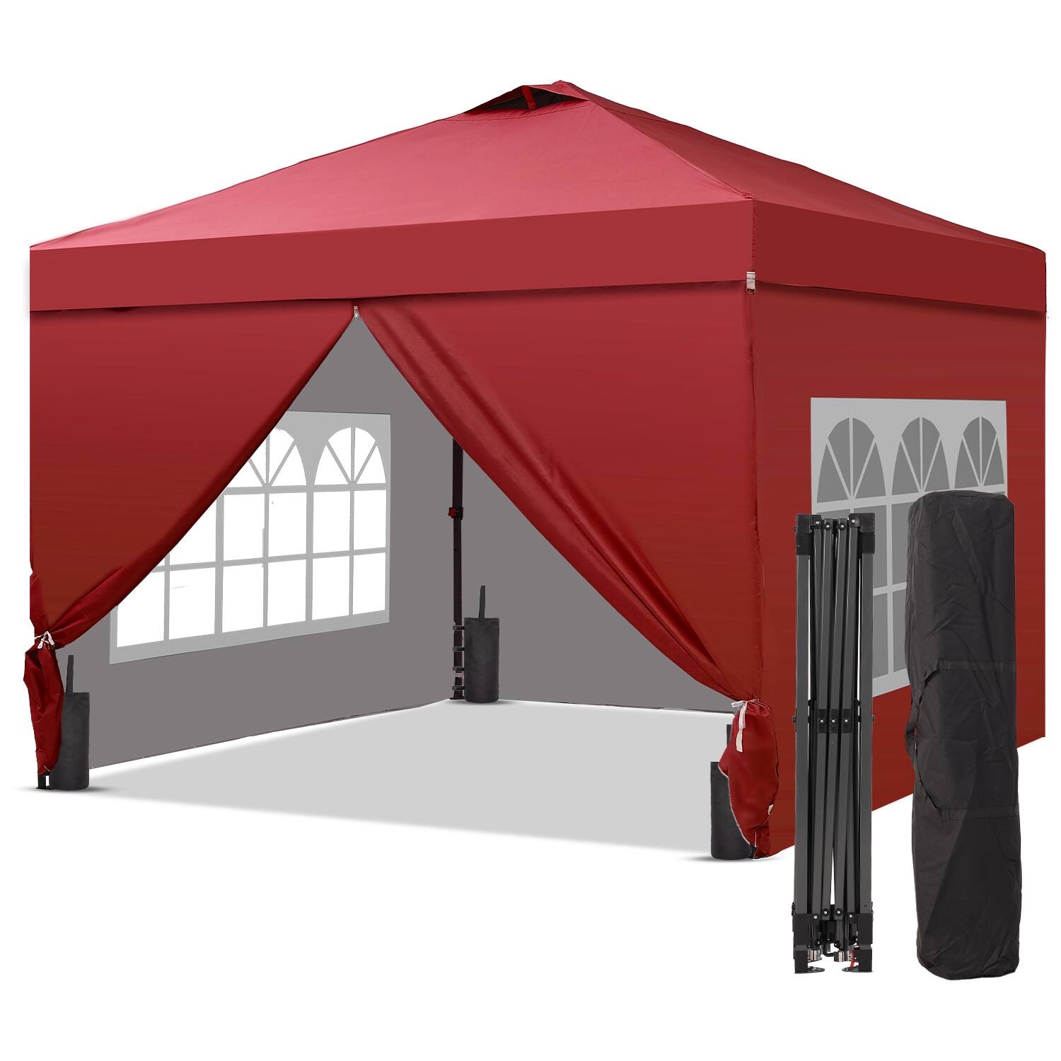 Alt View 2. Ainfox - Ainfox 10x10 Pop Up Canopy with Sidewalls Adjustable  Outdoor Instant Canopy Tent with Carry Bag - red.