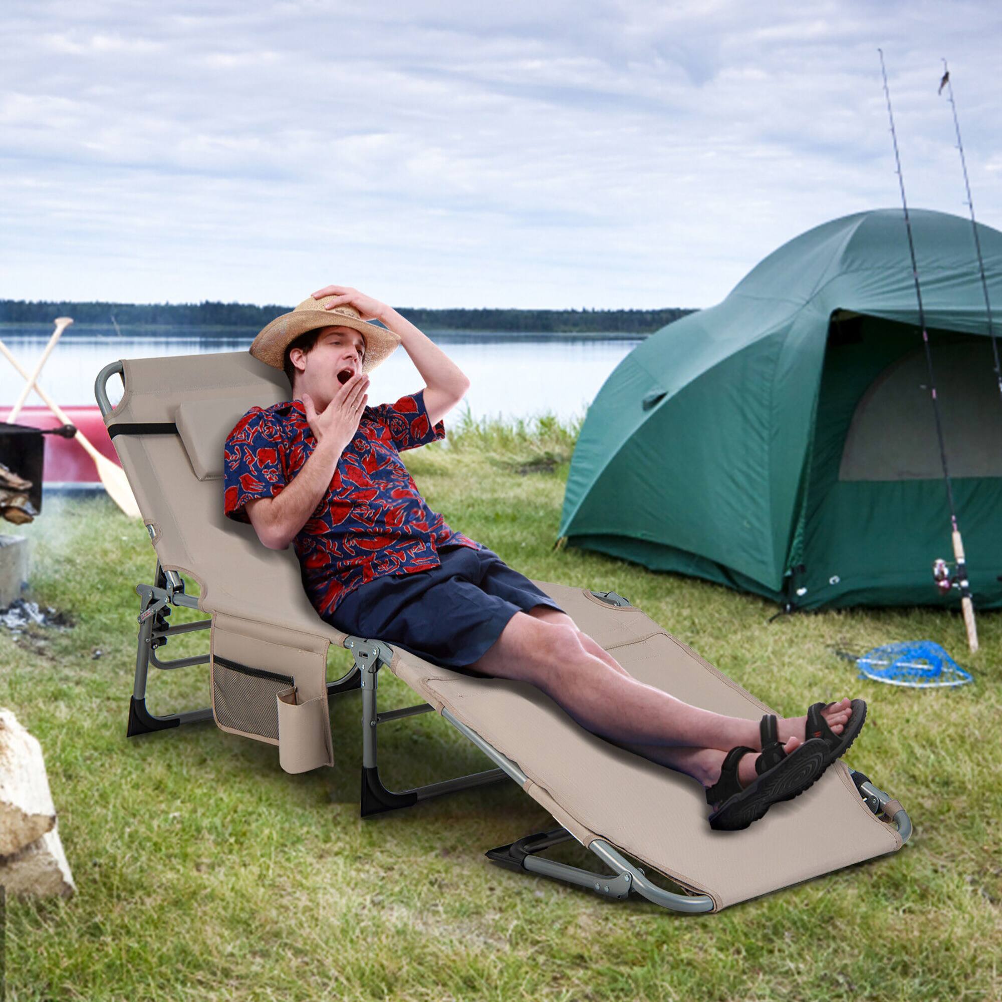 Alt View 1. Gymax - Gymax Outdoor Folding Chaise 5-Position Lounge Chair w/ Face Hole &Adjustable Footrest - Beige.