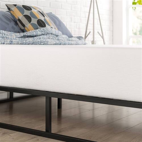 Back. SlickBlue - Modern Metal Platform Bed Frame, Low Profile with Wood Slats - Black.