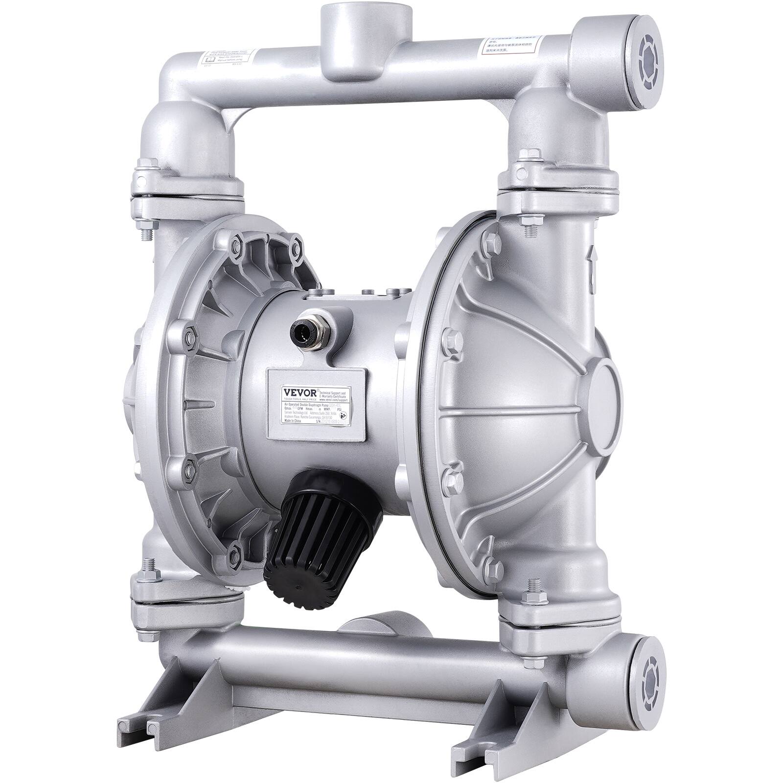 Alt View 5. VEVOR - Air Operated Double Diaphragm Pump, 44GPM, Max 115PSI Air Waste Oil Pneumatic Transfer Pump with 2 Extra Diaphragms - Silver.