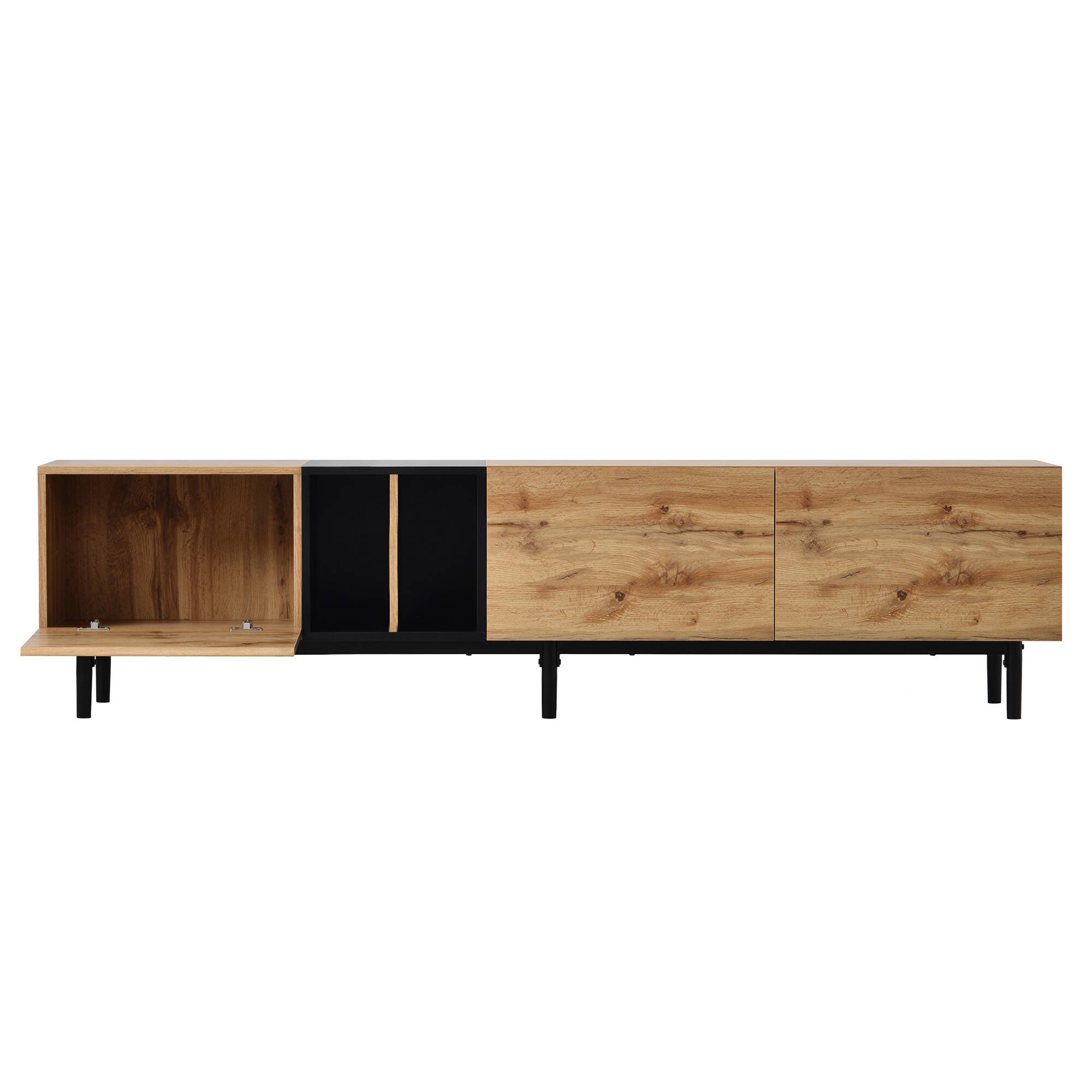 Alt View 6. Spaco - Spaco Modern TV Stand for 80 Inch TVs, 3 Door Media Console, Large Storage Cabinet, for Living Room and Bedroom - Natural Wood.