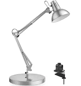 FINEAK - Adjustable Metal Desk Lamp with Clamp-Eye-Caring Reading & Office Light - Silver