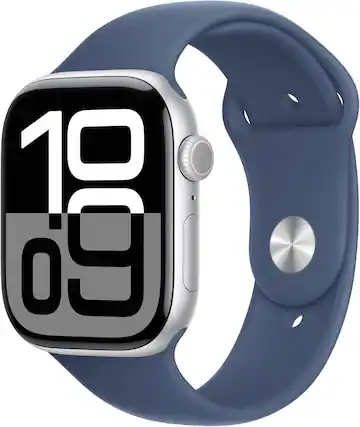Front. Apple - Watch Series 10 Aluminum 46mm (GPS Only, No Cellular) - Silver.