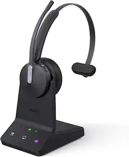 Yealink - WH64 DECT & Bluetooth Mono Teams Wireless Headset, 606ft Long Range Work Headphones 3X Noise Cancelling Mic - Black