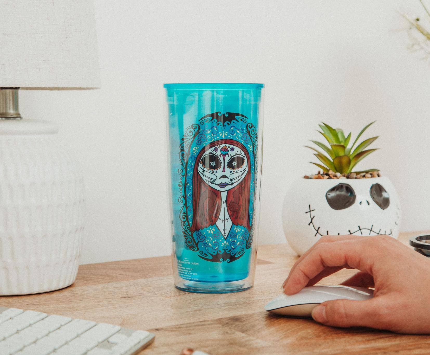 Alt View 2. Disney - Disney Nightmare Before Christmas Sugar Skulls Plastic Travel Tumbler with Lid - Blue.