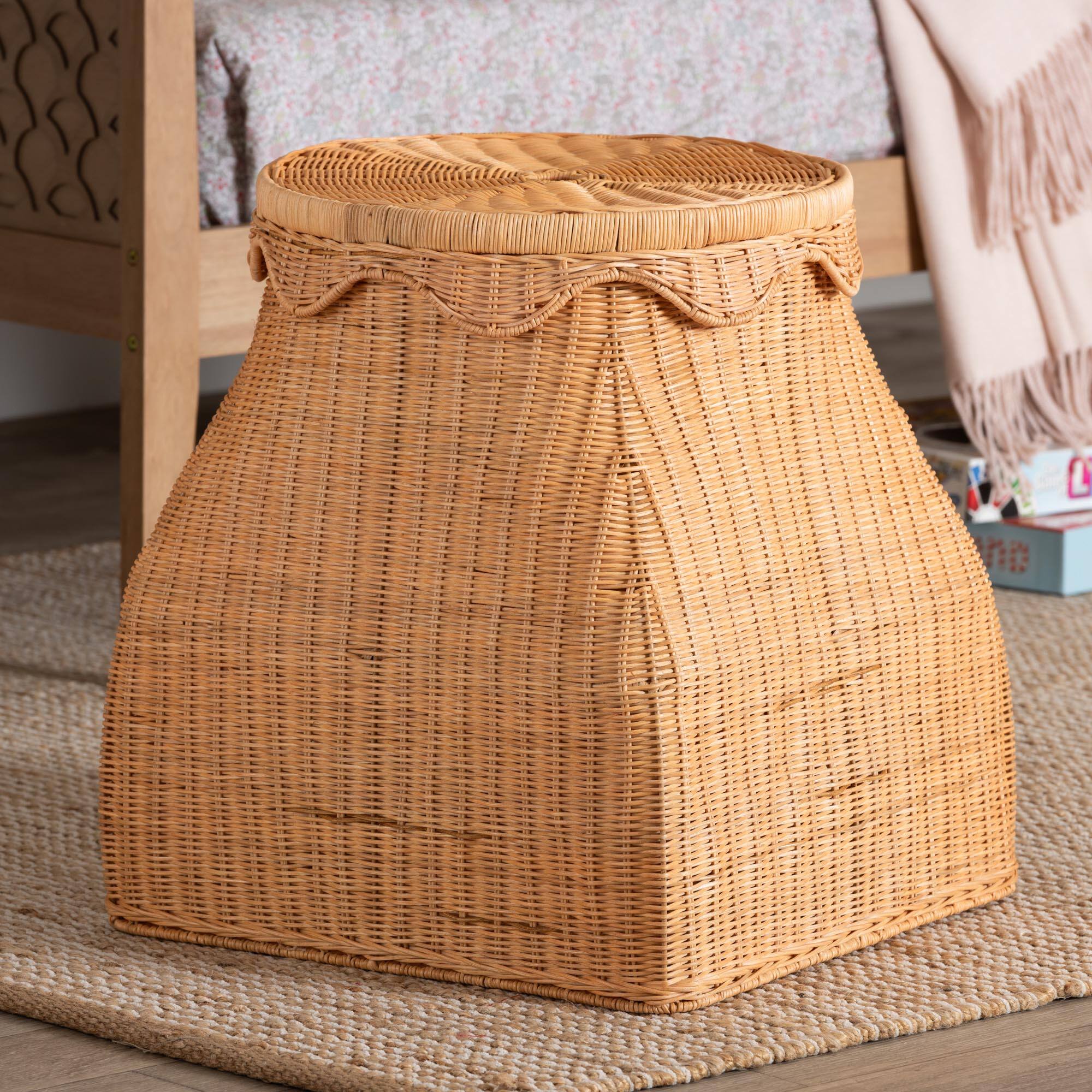Alt View 2. bali & pari - Ada Natural Rattan Laundry Hamper - Handwoven Wicker Storage Basket for Laundry Room - Light Honey.